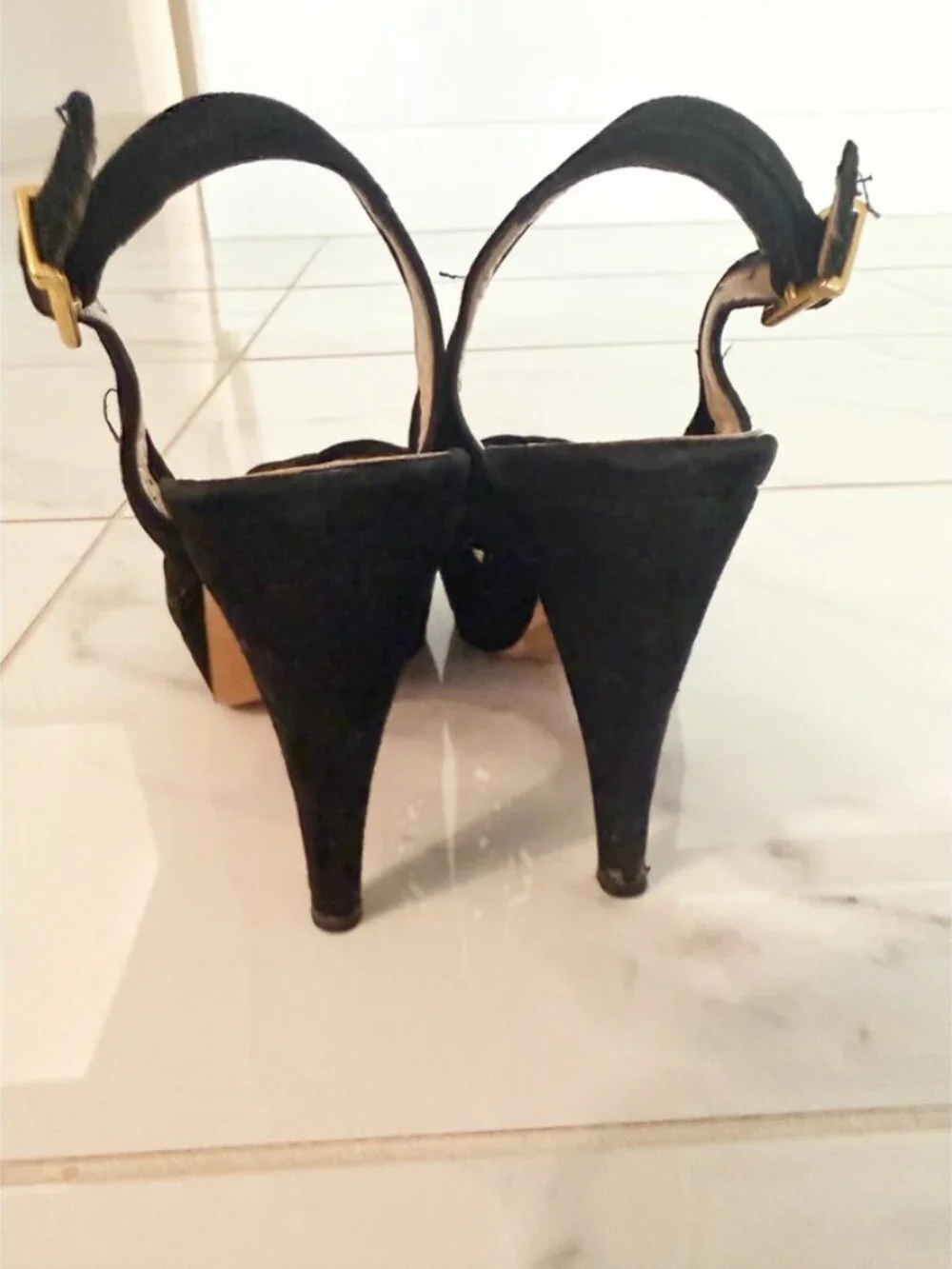 Gastone Lucioli Collette Slingbacks Suede Black Peep Toe Heels 8.5